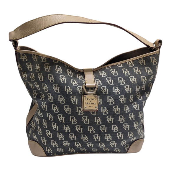 Dooney and Burke Shoulder Bag Purse Black Cream Leather Classic Style